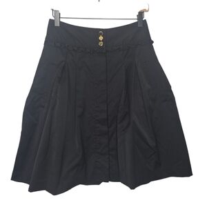 Cynthia Steffe Black Retro Pique Knit Ruffle Trim A Line Skirt Size 6